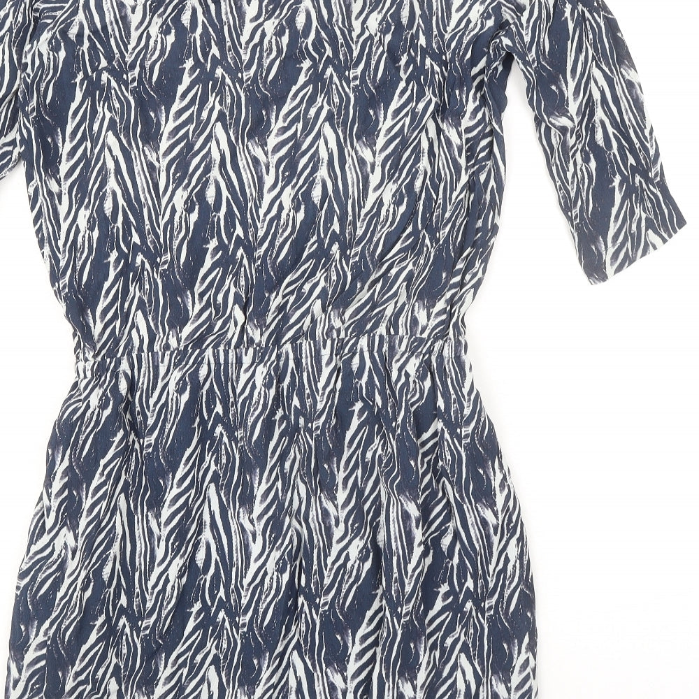 Maison de Nimes Womens Blue Geometric Viscose Shift Size 10 V-Neck