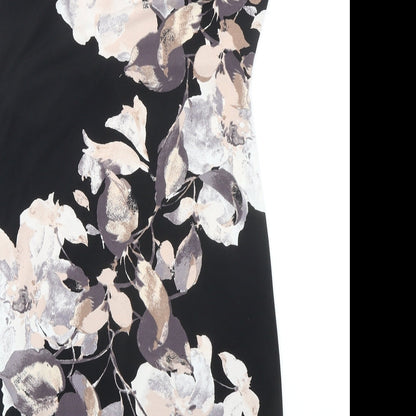 Wallis Womens Black Floral Polyester Shift Size 10 Boat Neck Zip