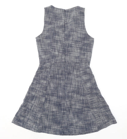 Gap Womens Blue Cotton Fit & Flare Size 4 Boat Neck Zip