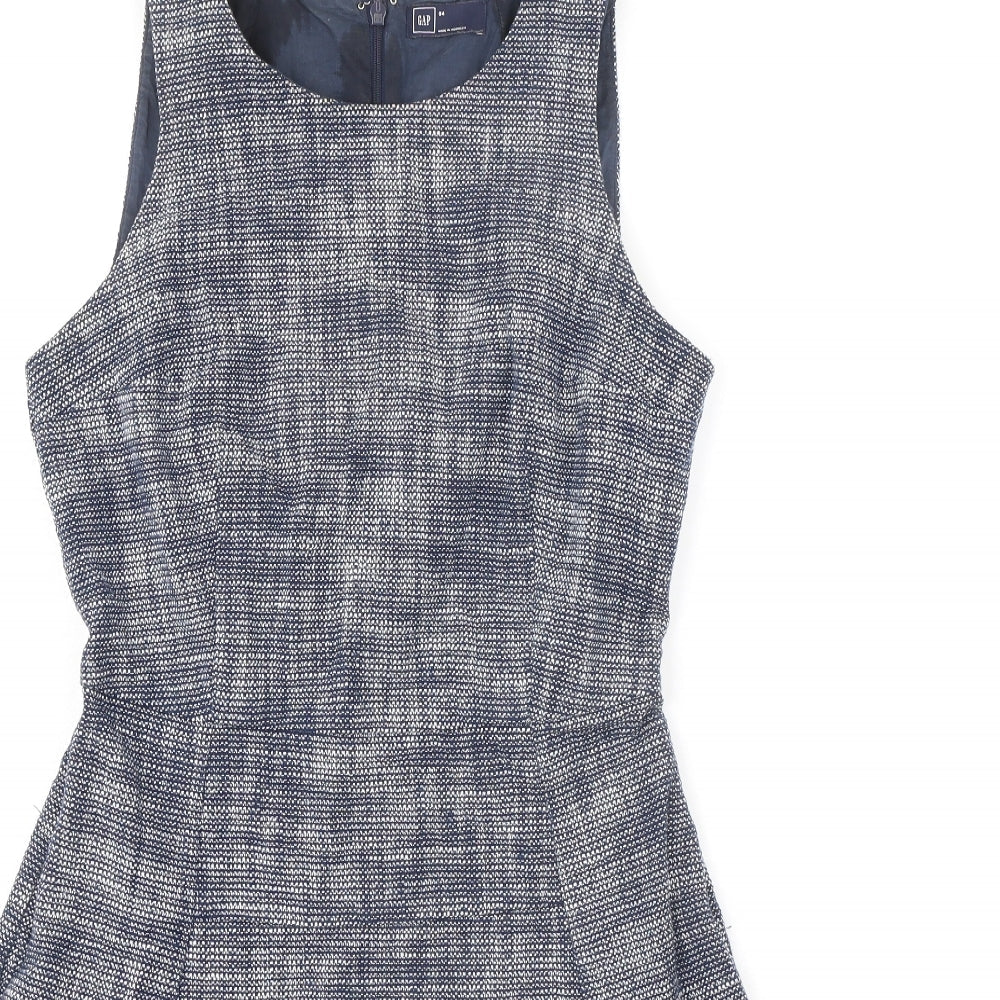 Gap Womens Blue Cotton Fit & Flare Size 4 Boat Neck Zip