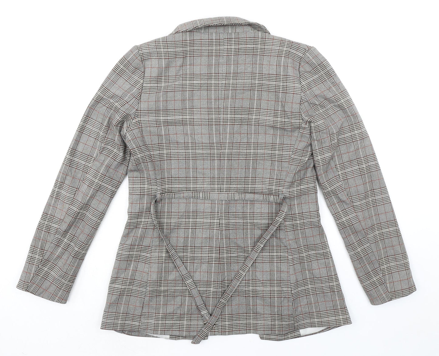 H&M Womens Grey Plaid Jacket Blazer Size 8 Tie