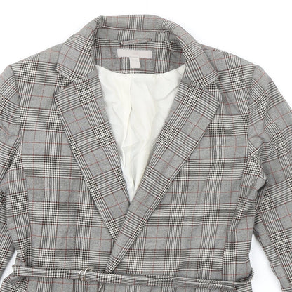 H&M Womens Grey Plaid Jacket Blazer Size 8 Tie