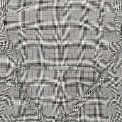 H&M Womens Grey Plaid Jacket Blazer Size 8 Tie