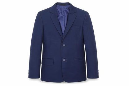 Front view of VivaKi boys’ blue jacket, size 8, years button - suit jacket