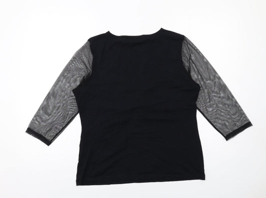 Lakeland Womens Black Viscose Basic Blouse Size 16 V-Neck - Mesh Sleeves