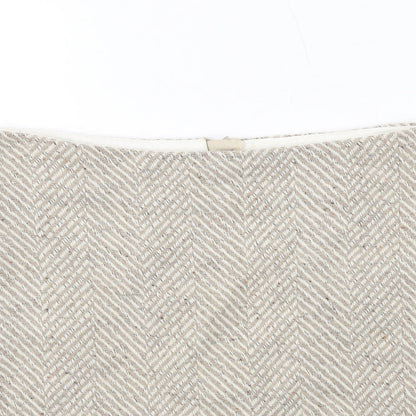 Marks and Spencer Womens Beige Geometric Polyester A-Line Skirt Size 10 Zip