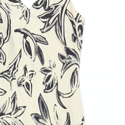 Precis Womens Beige Geometric Silk Shift Size 8 V-Neck Zip