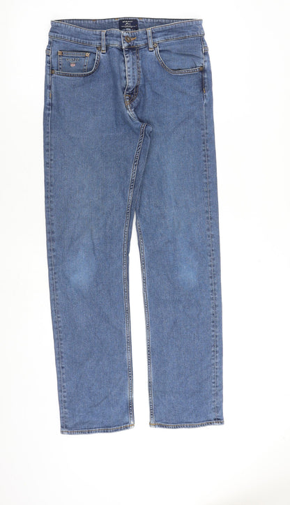 GANT Mens Blue Cotton Straight Jeans Size 30 in L32 in Slim Zip