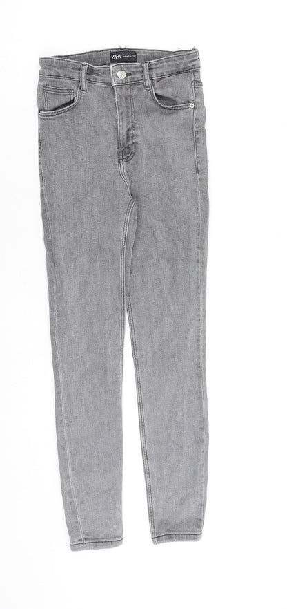 Zara Womens Grey Cotton Skinny Jeans Size 8 L27 in Regular Zip
