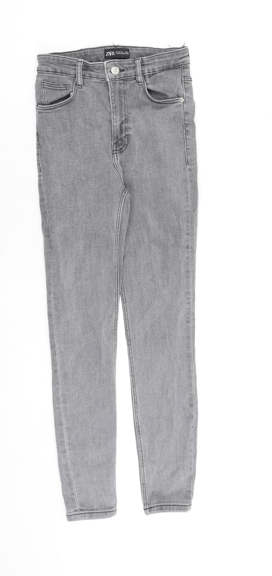 Zara Womens Grey Cotton Skinny Jeans Size 8 L27 in Regular Zip