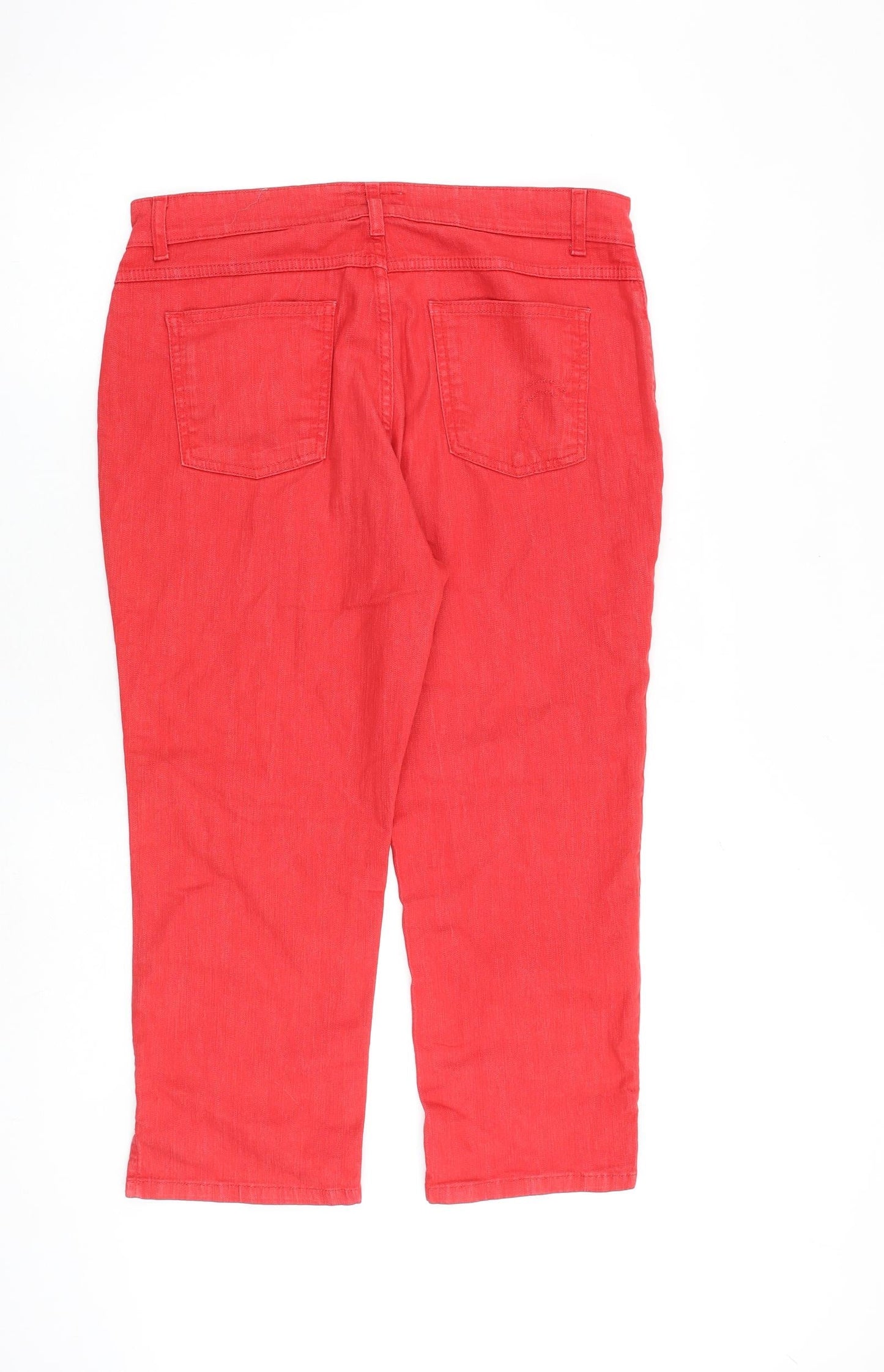 Per Una Womens Red Cotton Skinny Jeans Size 14 L23 in Regular Zip