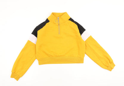 H&M Womens Yellow Colourblock Cotton Pullover Sweatshirt Size XS Zip