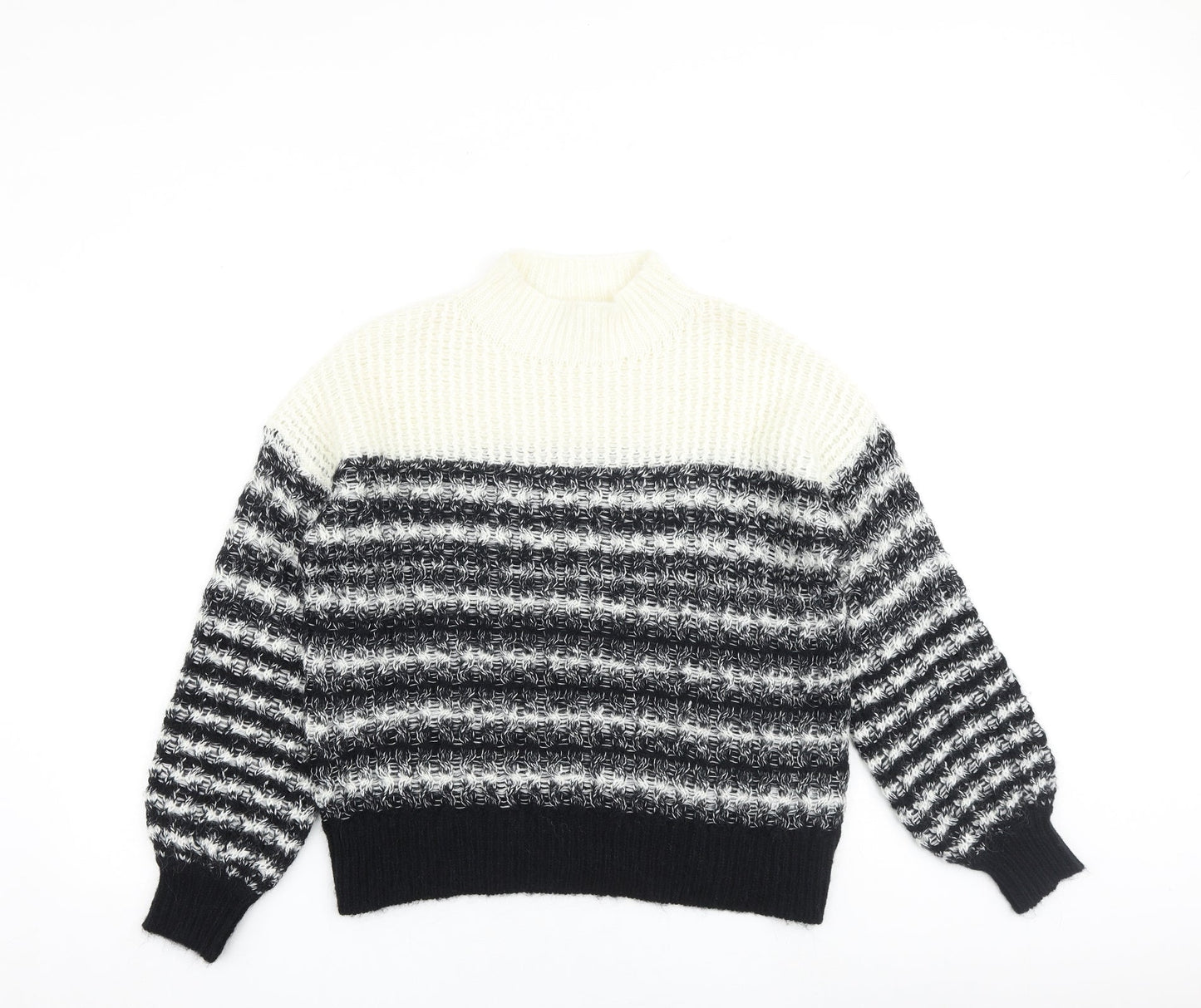 Caroline bliss Womens Black High Neck Striped Acrylic Pullover Jumper Size 8