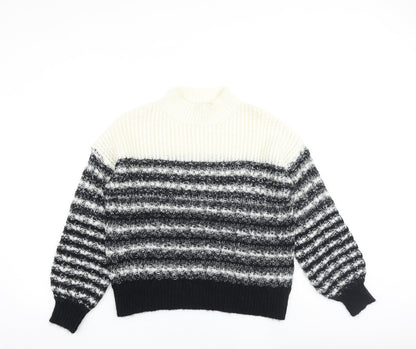 Caroline bliss Womens Black High Neck Striped Acrylic Pullover Jumper Size 8
