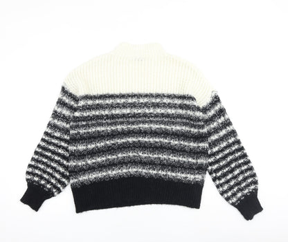 Caroline bliss Womens Black High Neck Striped Acrylic Pullover Jumper Size 8