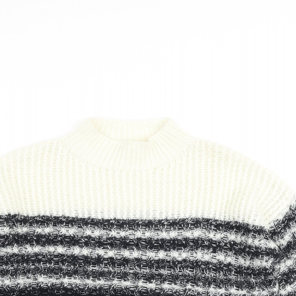 Caroline bliss Womens Black High Neck Striped Acrylic Pullover Jumper Size 8