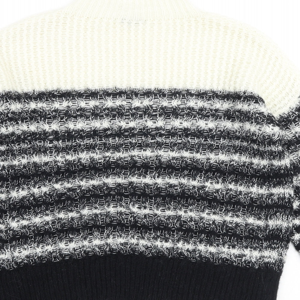 Caroline bliss Womens Black High Neck Striped Acrylic Pullover Jumper Size 8