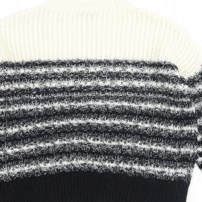Caroline bliss Womens Black High Neck Striped Acrylic Pullover Jumper Size 8