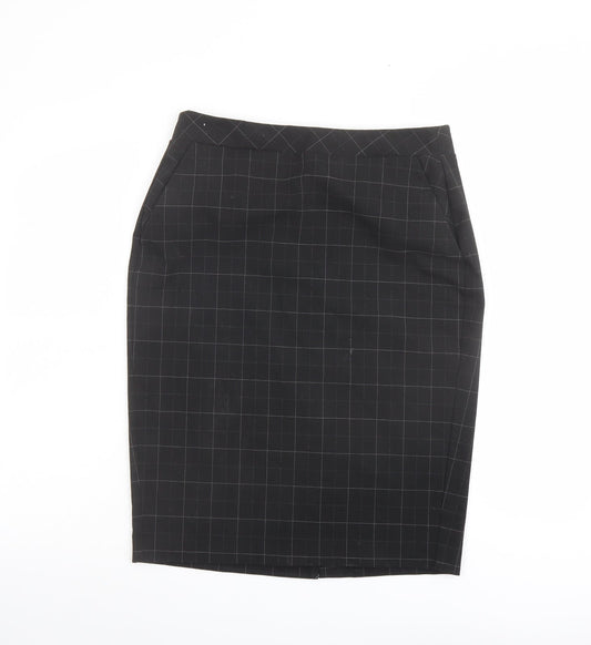 Marks and Spencer Womens Black Check Polyester Straight & Pencil Skirt Size 10 Zip