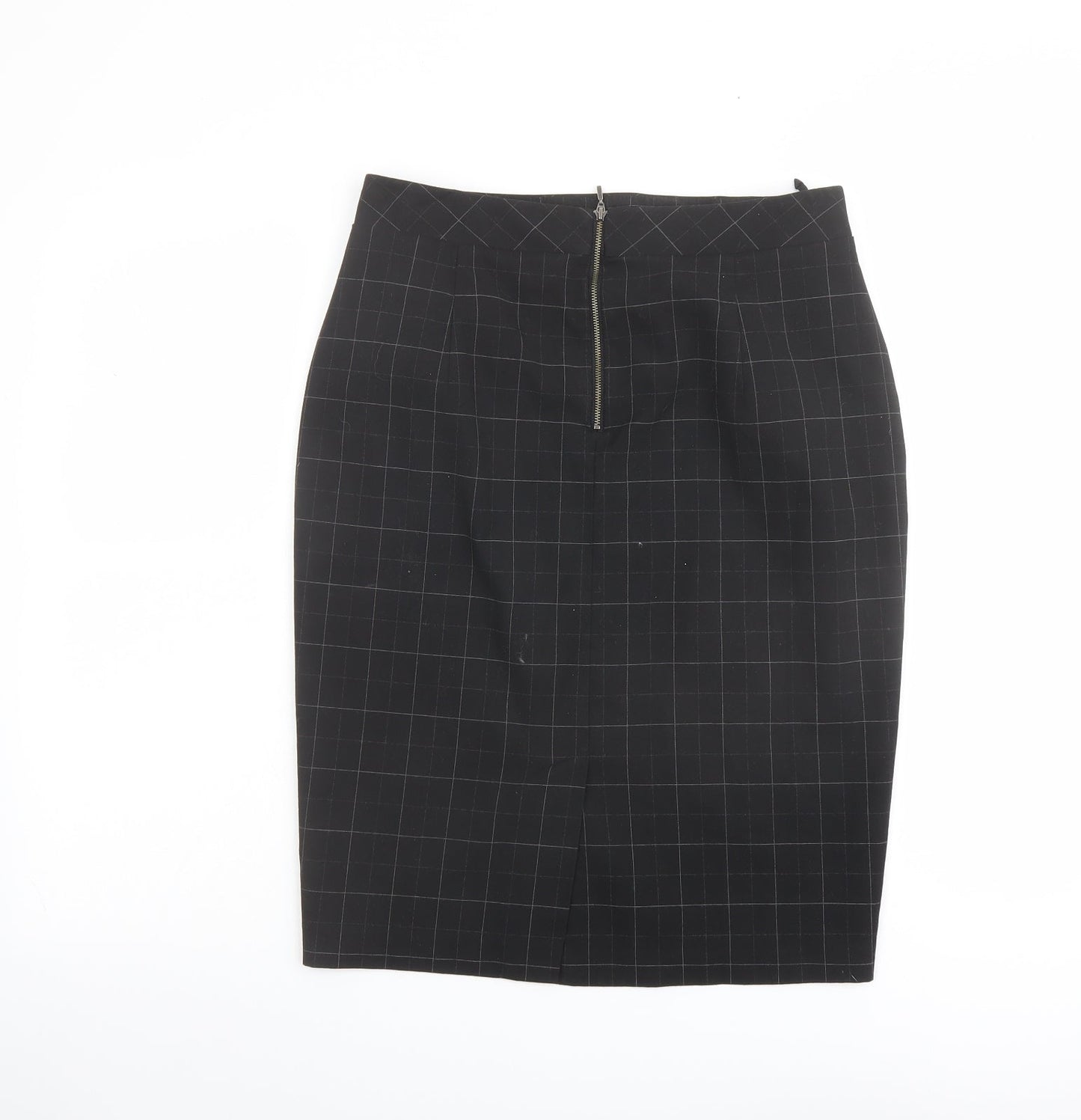 Marks and Spencer Womens Black Check Polyester Straight & Pencil Skirt Size 10 Zip