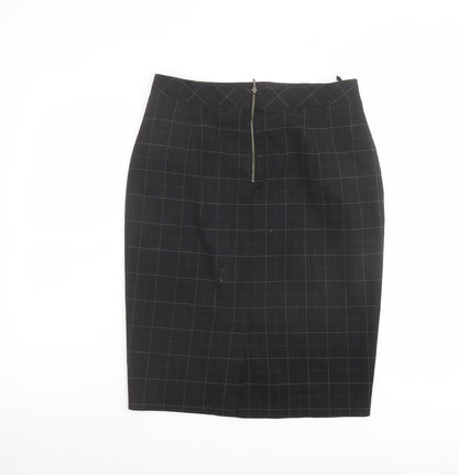 Marks and Spencer Womens Black Check Polyester Straight & Pencil Skirt Size 10 Zip