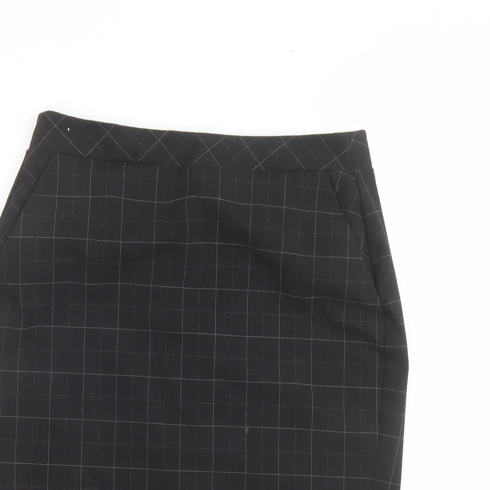 Marks and Spencer Womens Black Check Polyester Straight & Pencil Skirt Size 10 Zip