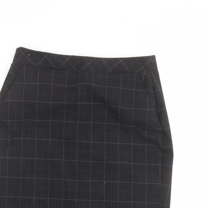 Marks and Spencer Womens Black Check Polyester Straight & Pencil Skirt Size 10 Zip