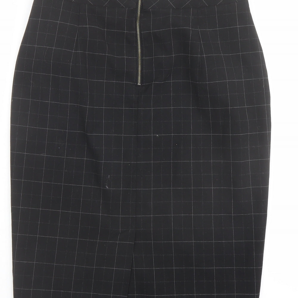 Marks and Spencer Womens Black Check Polyester Straight & Pencil Skirt Size 10 Zip