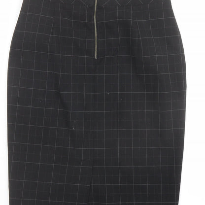 Marks and Spencer Womens Black Check Polyester Straight & Pencil Skirt Size 10 Zip