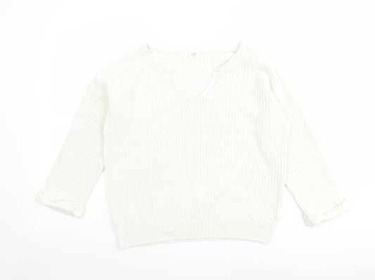 Gap Womens Ivory V-Neck Cotton Pullover Jumper Size S