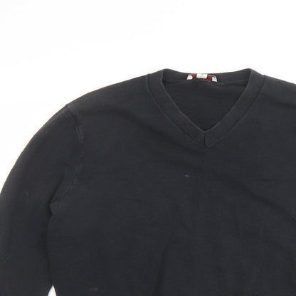 Gap Mens Black V-Neck Cotton Pullover Jumper Size M Long Sleeve