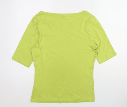 M&Co Womens Green Cotton Basic Blouse Size 14 Round Neck