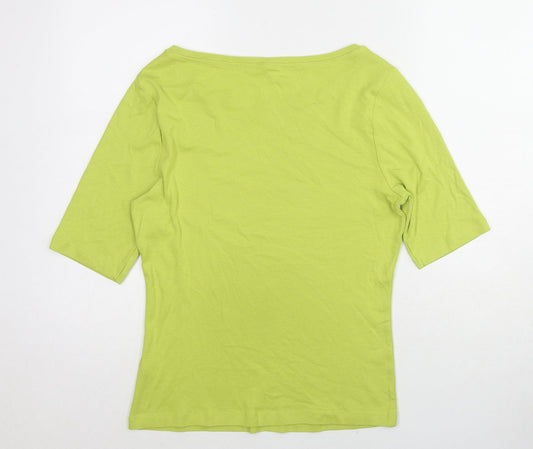 M&Co Womens Green Cotton Basic Blouse Size 14 Round Neck