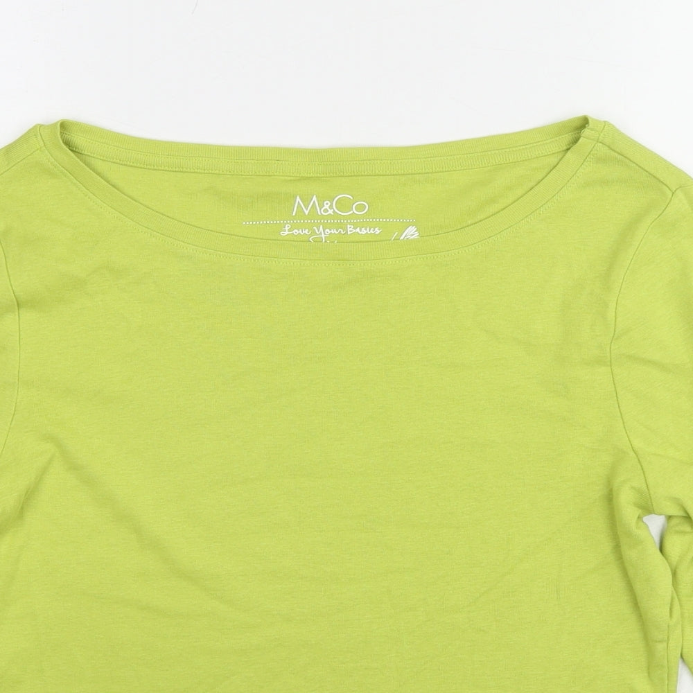 M&Co Womens Green Cotton Basic Blouse Size 14 Round Neck