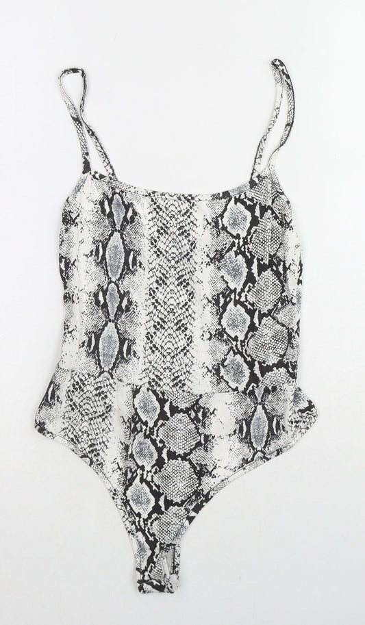 PRETTYLITTLETHING Womens Multicoloured Animal Print Cotton Bodysuit One-Piece Size 10 Snap - Snakeskin Pattern