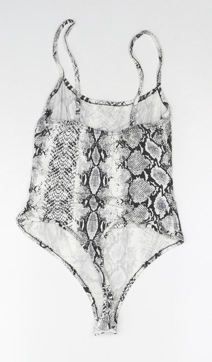 PRETTYLITTLETHING Womens Multicoloured Animal Print Cotton Bodysuit One-Piece Size 10 Snap - Snakeskin Pattern