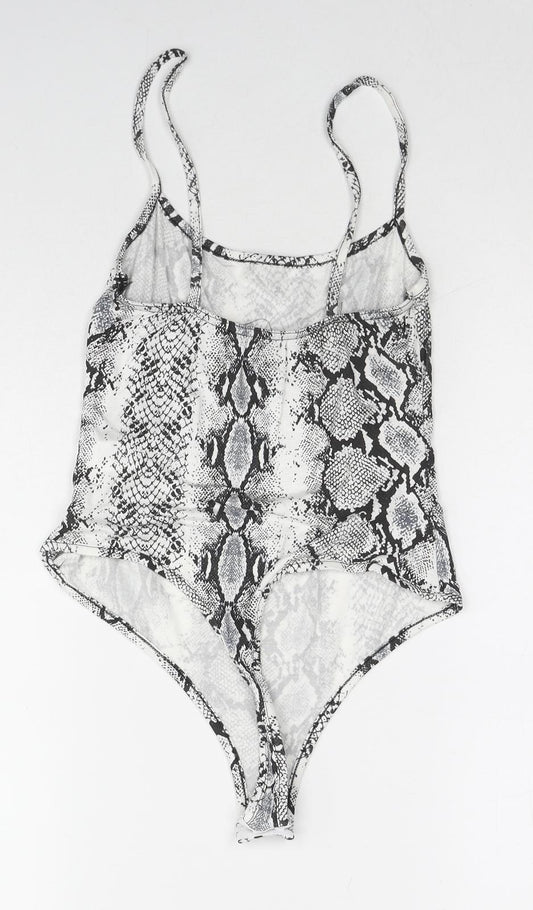 PRETTYLITTLETHING Womens Multicoloured Animal Print Cotton Bodysuit One-Piece Size 10 Snap - Snakeskin Pattern