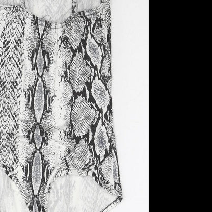 PRETTYLITTLETHING Womens Multicoloured Animal Print Cotton Bodysuit One-Piece Size 10 Snap - Snakeskin Pattern