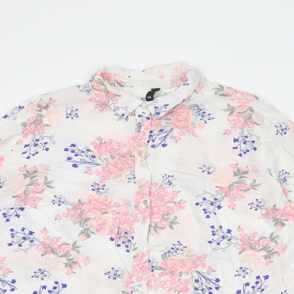 Divided by H&M Womens Multicoloured Floral Viscose Basic Button-Up Size 14 Collared