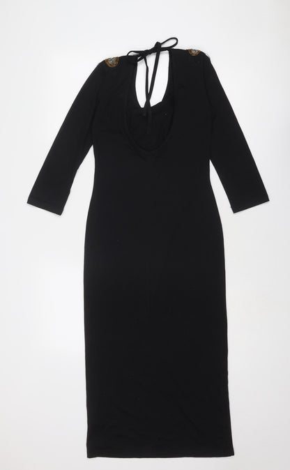 Rare Womens Black Cotton Shift Size 8 Scoop Neck Tie