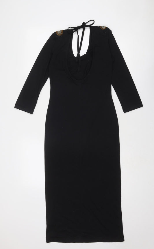 Rare Womens Black Cotton Shift Size 8 Scoop Neck Tie