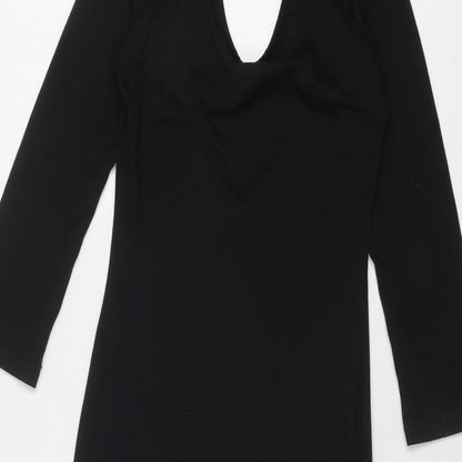 Rare Womens Black Cotton Shift Size 8 Scoop Neck Tie