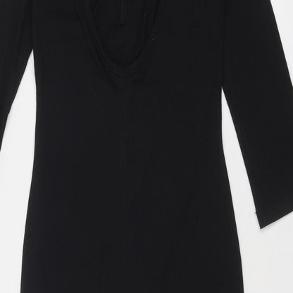 Rare Womens Black Cotton Shift Size 8 Scoop Neck Tie