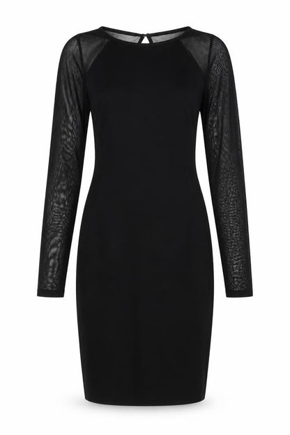 Miss Selfridge Womens Black Viscose Shift Size 8 Round Neck Zip - Sheer Sleeves