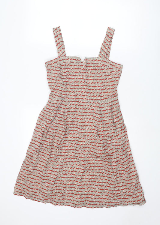 Great Plains London Womens Multicoloured Geometric Cotton A-Line Size XS Square Neck Zip