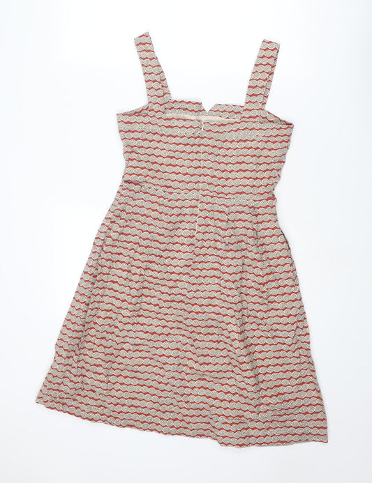 Great Plains London Womens Multicoloured Geometric Cotton A-Line Size XS Square Neck Zip