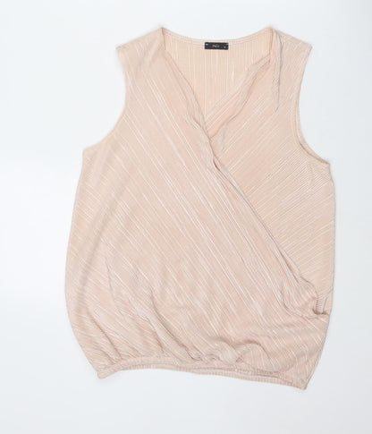 M&Co Womens Pink Striped Polyester Basic Tank Size 10 V-Neck