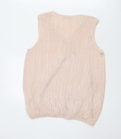 M&Co Womens Pink Striped Polyester Basic Tank Size 10 V-Neck