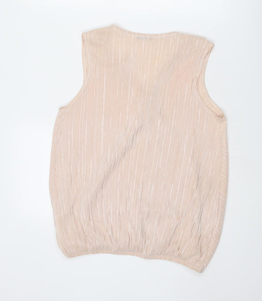 M&Co Womens Pink Striped Polyester Basic Tank Size 10 V-Neck