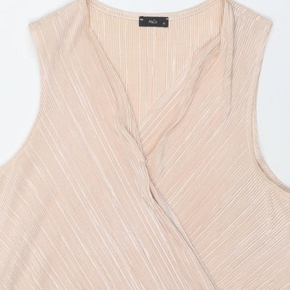 M&Co Womens Pink Striped Polyester Basic Tank Size 10 V-Neck